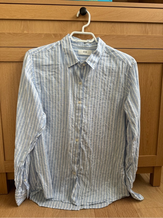 Uniqlo Tops - Uniqlo Light Blue and White Vertical Stripe Button-Down Shirt